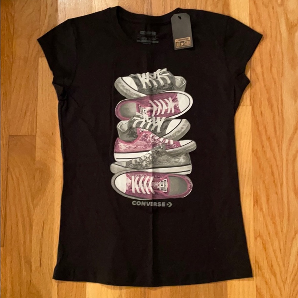 NWT Girls FITTED Black Converse T-Shirt